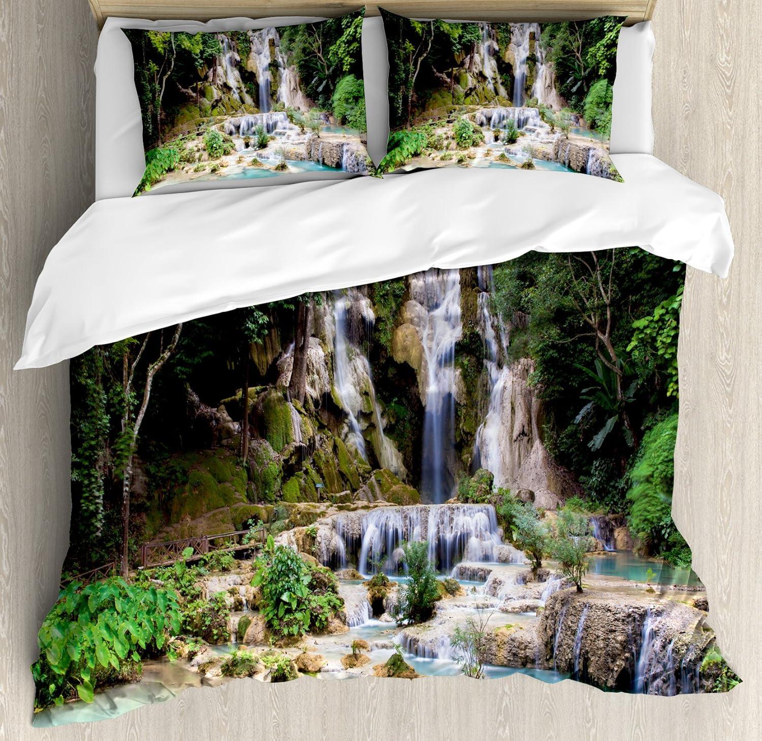 imageAmbesonne Valentines Day Duvet Cover Set Love Tree with Heart Romance Fruits Leaves Forest Couple Art Decorative 3 Piece Bedding Set with 2 Pillow Shams King Size Vermilion BlackBlue and Green