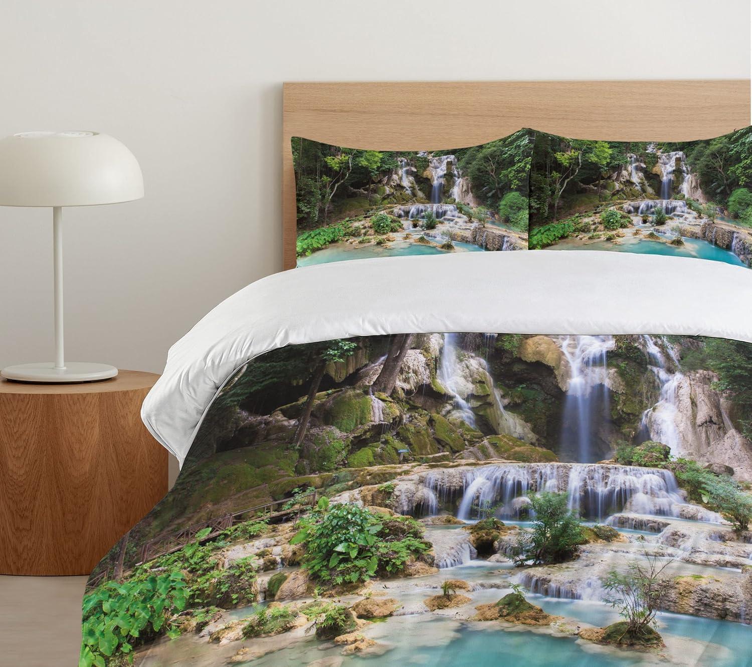 imageAmbesonne Valentines Day Duvet Cover Set Love Tree with Heart Romance Fruits Leaves Forest Couple Art Decorative 3 Piece Bedding Set with 2 Pillow Shams King Size Vermilion BlackBlue and Green