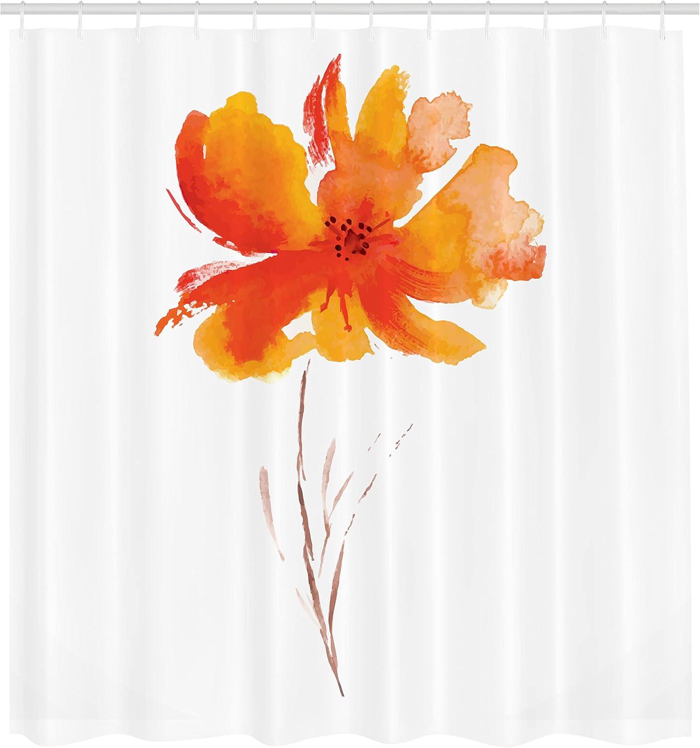 imageAmbesonne Watercolor Flower Shower Curtain Single Poppy Bloom on a Plain Clear Background Inspired by Nature Romantic Style Cloth Fabric Bathroom Decor Set with Hooks 69 W x 84 L White Orange