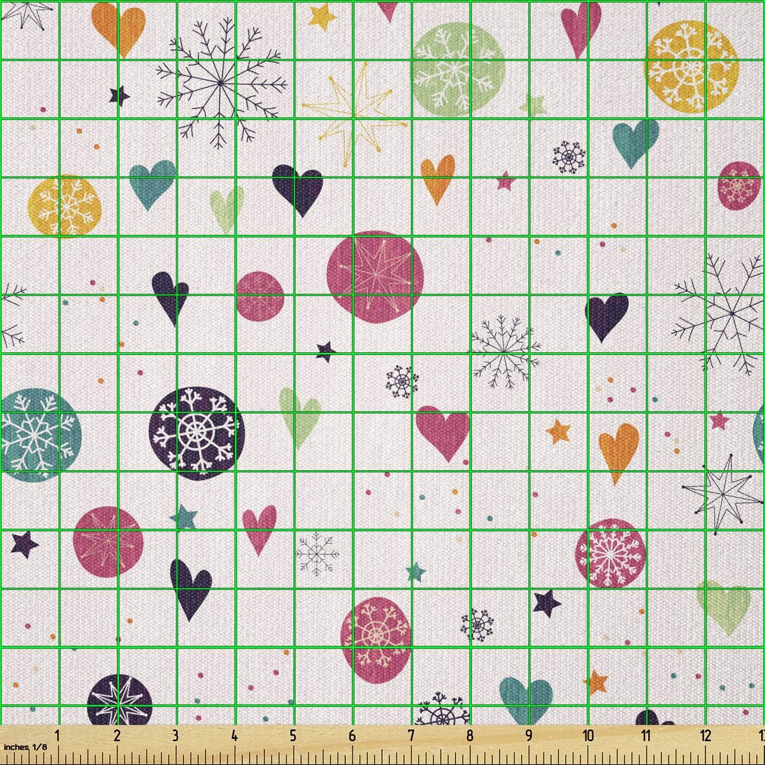imageAmbesonne Winter Fabric by The Yard Colorful Pastel Snowflakes Circles Hearts Celebration Noel Valentines Stars Doodle Stretch Knit Fabric for Clothing Sewing and Arts Crafts 5 Yards MulticolorMulticolor