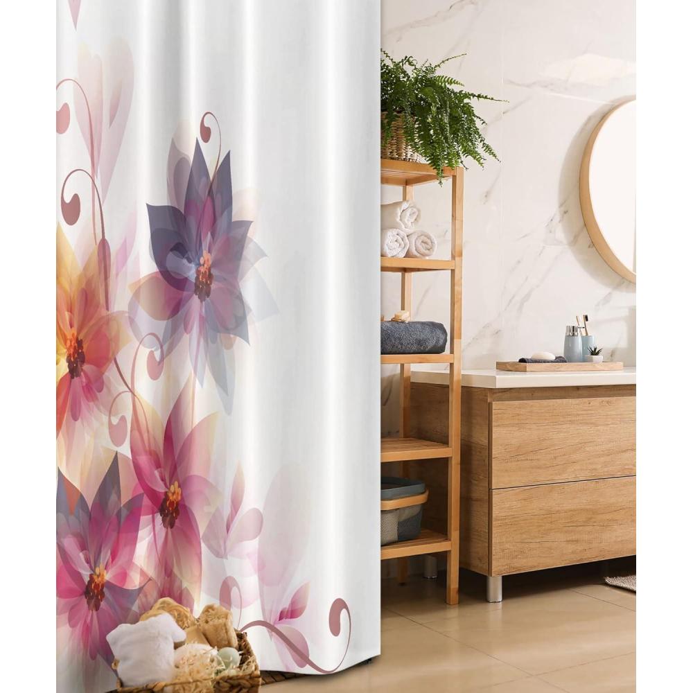 imageAmbesonne Abstract Stall Shower Curtain Modern Floral Design with Burts and Leaves Detailed Romantic Image Fabric Bathroom Decor Set with Hooks 36 W x 72 L Pink Purple and Orange