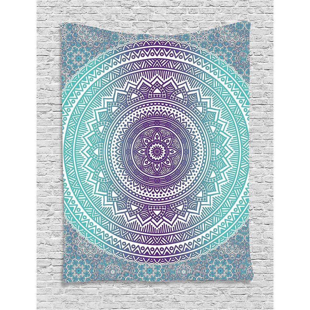 imageAmbesonne Blue and Purple Tapestry Mandala Ombre Eastern Mystic Abstract Old Fashion Bohemian Native Cosmos Art Wall Hanging for Bedroom Living Room Dorm Decor 60 X 80 Purple