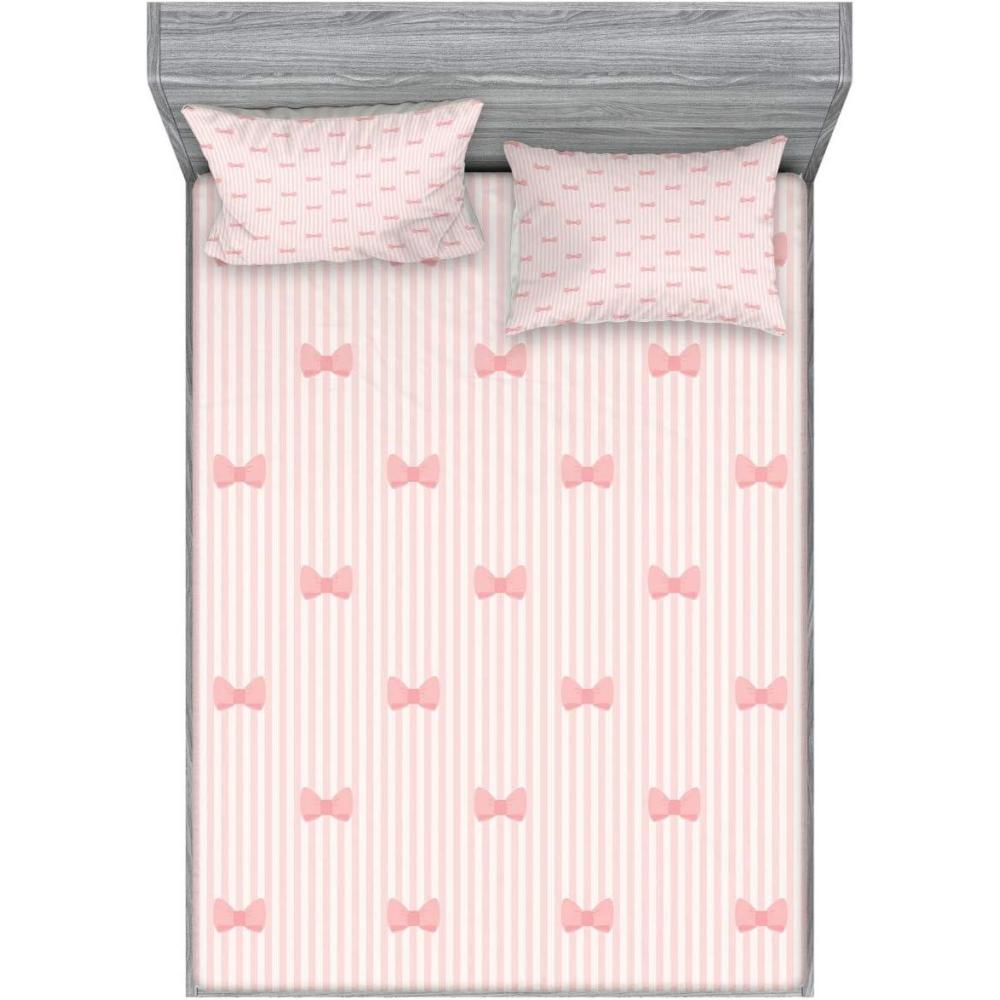 imageAmbesonne Cartoon Fitted Sheet amp Pillow Sham Set Vertical Stripes with Bow Ties Pale Palette Illustration Valentines Day Decorative Printed 2 Piece Bedding Decor Set King Pale Pink Rose