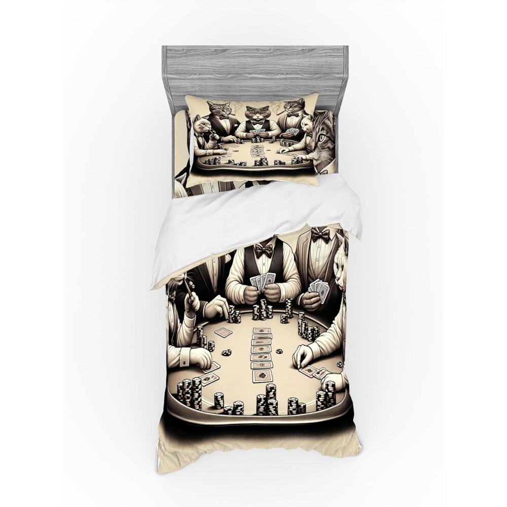 imageAmbesonne Cat Bedding Set Romantic Date Night of Kitties Drinking Milkshake Cozy Night Scene Valentines 4 Piece Duvet Cover Set with Shams and Fitted Sheet Queen Size Dark Blue ApricotIvory Dark Taupe