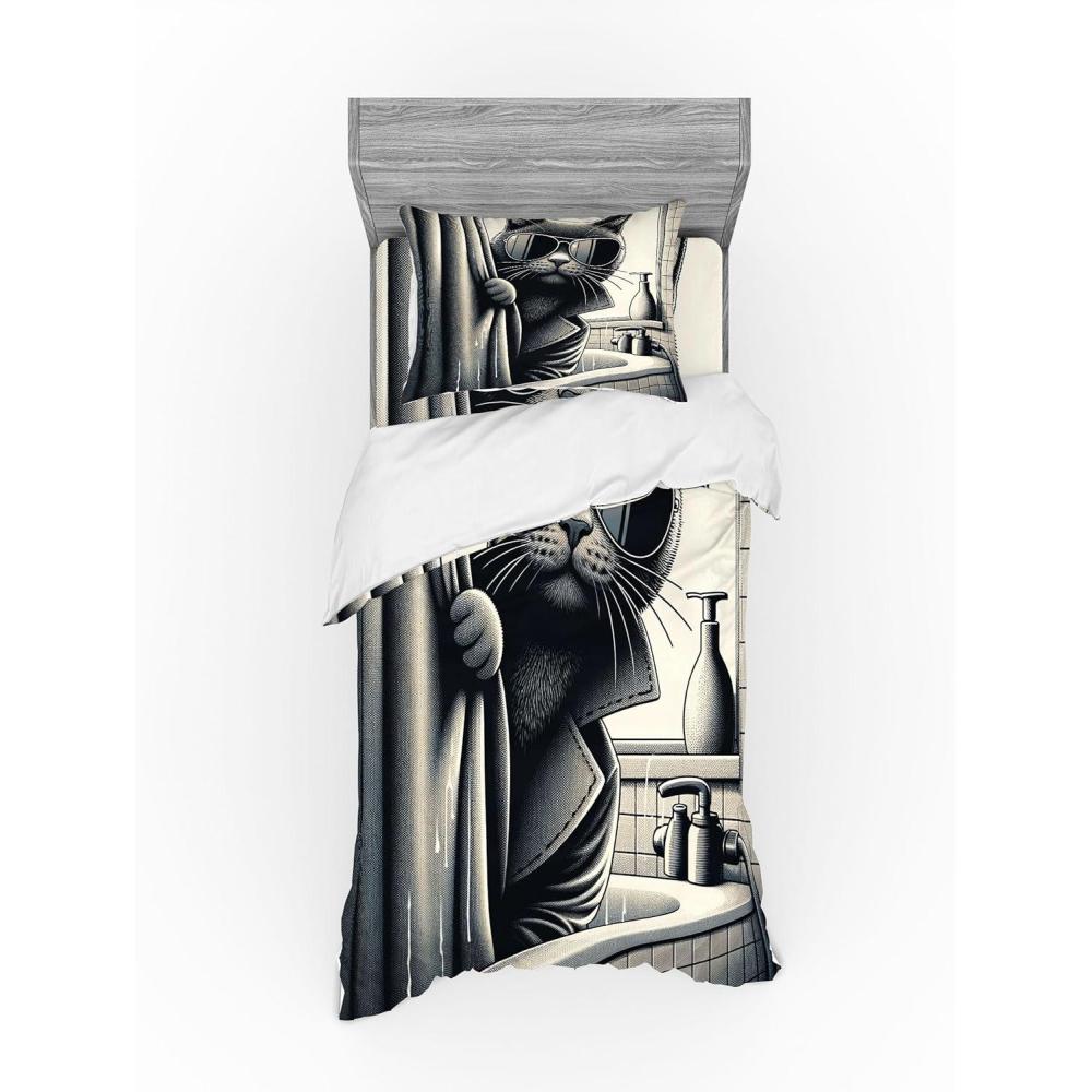 imageAmbesonne Cat Bedding Set Romantic Date Night of Kitties Drinking Milkshake Cozy Night Scene Valentines 4 Piece Duvet Cover Set with Shams and Fitted Sheet Queen Size Dark Blue ApricotDark Grey Pale Sepia