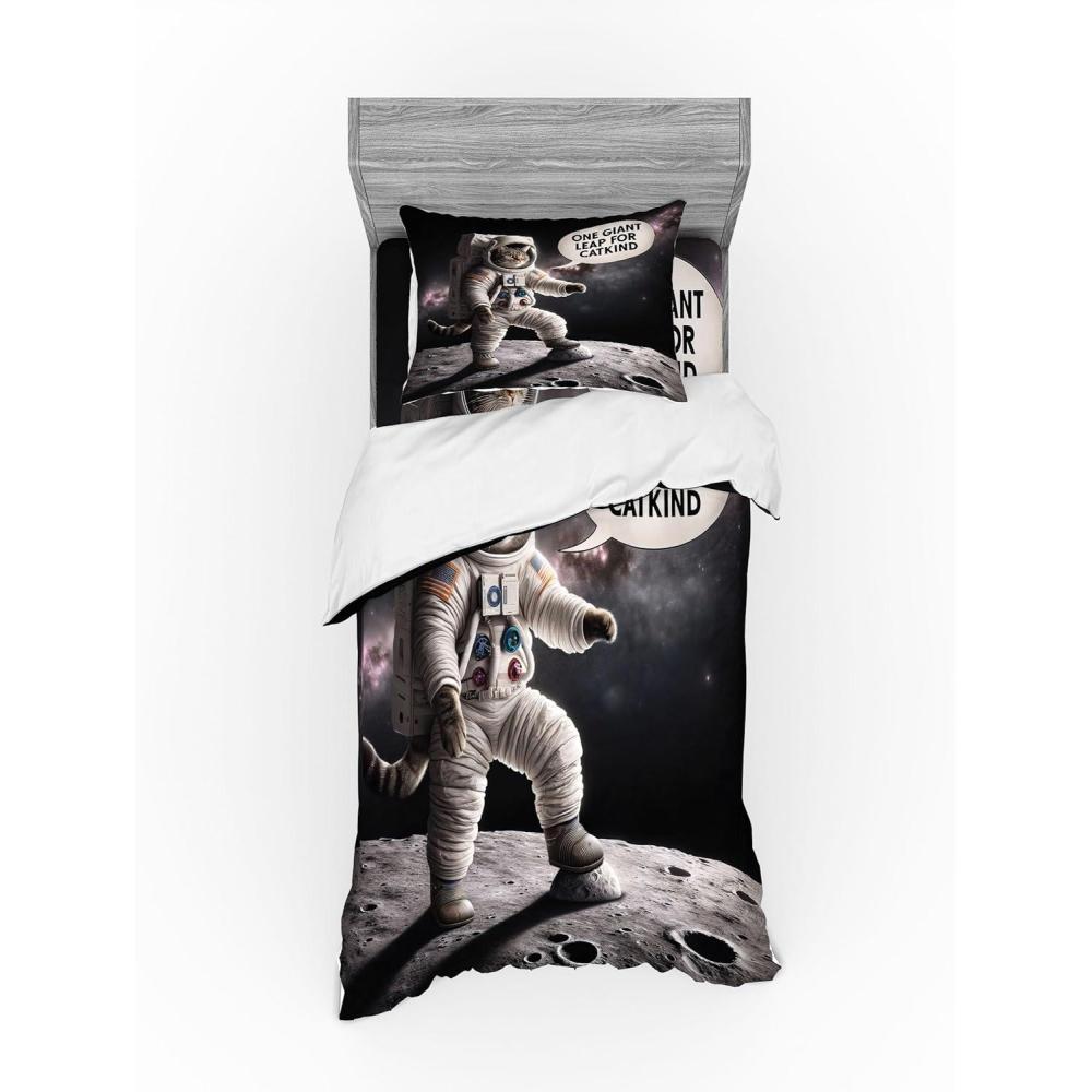 imageAmbesonne Cat Bedding Set Romantic Date Night of Kitties Drinking Milkshake Cozy Night Scene Valentines 4 Piece Duvet Cover Set with Shams and Fitted Sheet Queen Size Dark Blue ApricotDark Purple Grey Coconut