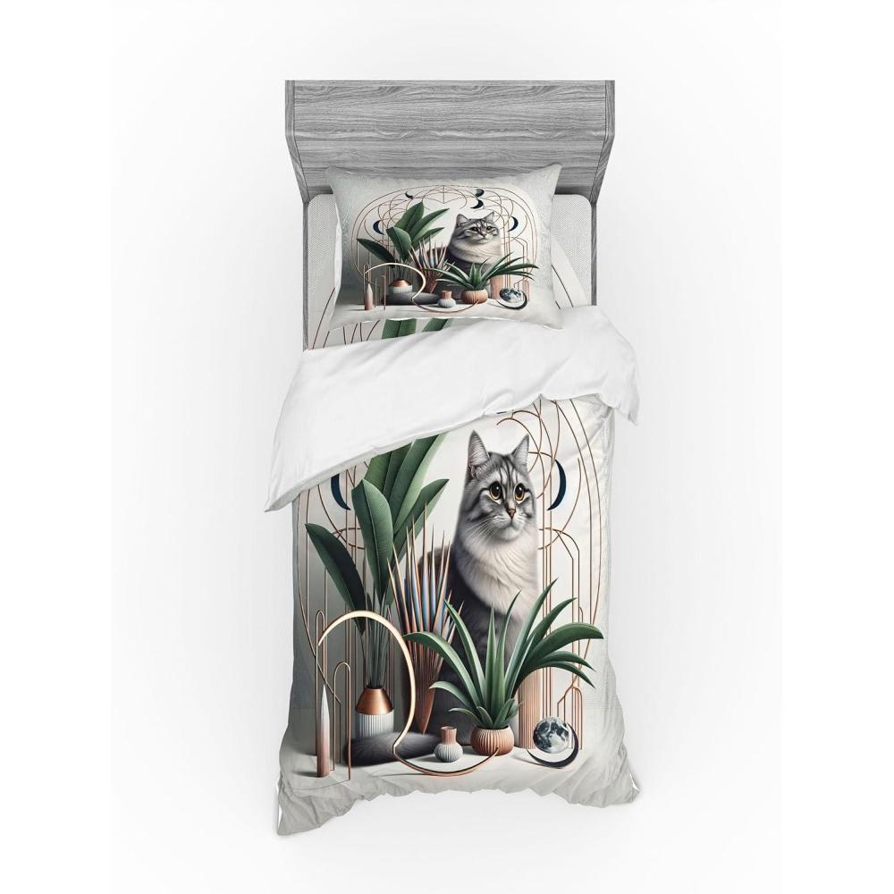imageAmbesonne Cat Bedding Set Romantic Date Night of Kitties Drinking Milkshake Cozy Night Scene Valentines 4 Piece Duvet Cover Set with Shams and Fitted Sheet Queen Size Dark Blue ApricotGrey Green Pale Rust
