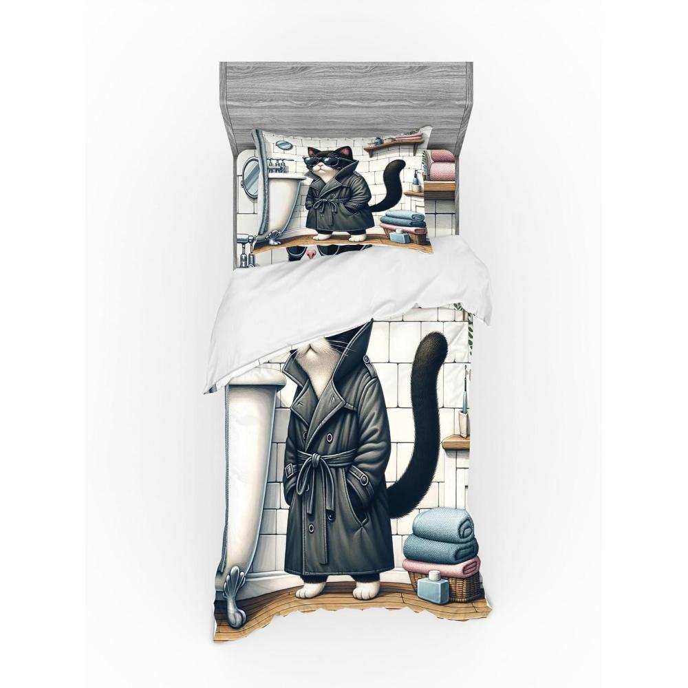 imageAmbesonne Cat Bedding Set Romantic Date Night of Kitties Drinking Milkshake Cozy Night Scene Valentines 4 Piece Duvet Cover Set with Shams and Fitted Sheet Queen Size Dark Blue ApricotCharcoal Grey White