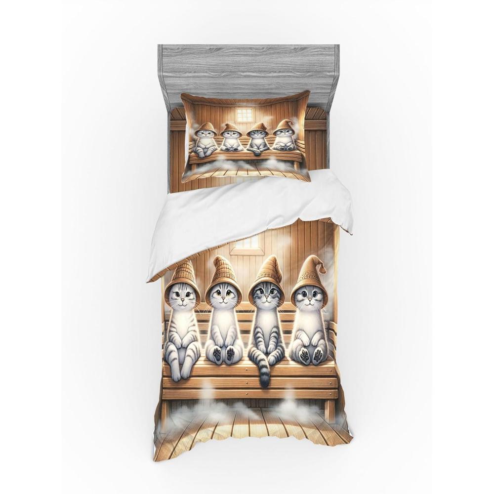 imageAmbesonne Cat Bedding Set Romantic Date Night of Kitties Drinking Milkshake Cozy Night Scene Valentines 4 Piece Duvet Cover Set with Shams and Fitted Sheet Queen Size Dark Blue ApricotPastel Brown and Pale Grey