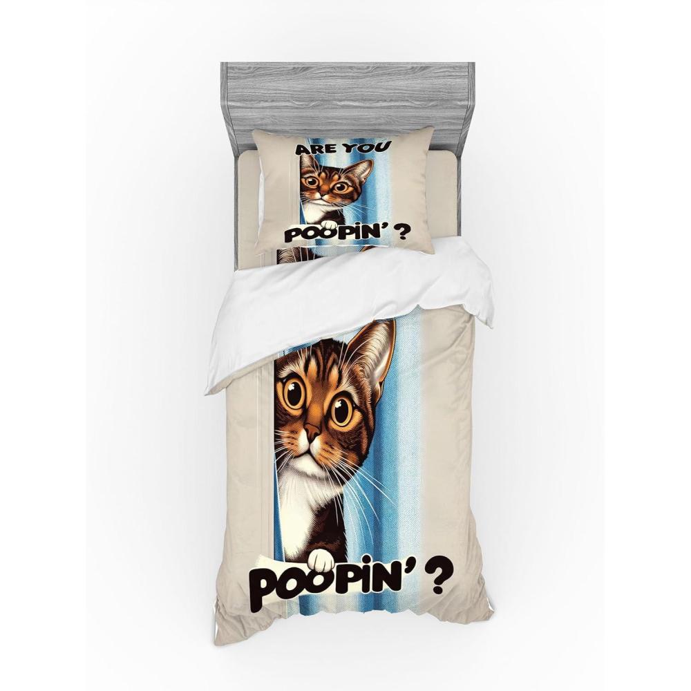 imageAmbesonne Cat Bedding Set Romantic Date Night of Kitties Drinking Milkshake Cozy Night Scene Valentines 4 Piece Duvet Cover Set with Shams and Fitted Sheet Queen Size Dark Blue ApricotBlue Coconut Chocolate