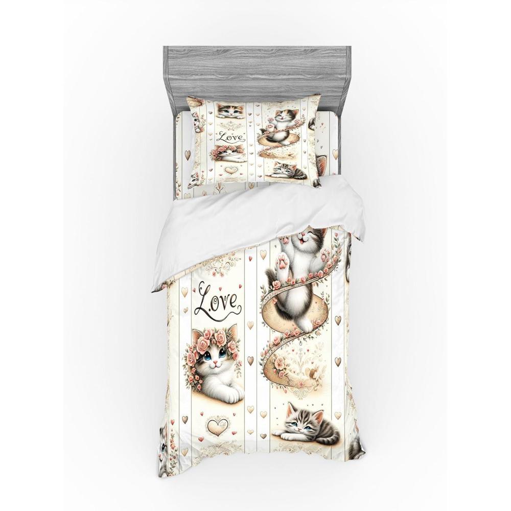 imageAmbesonne Cat Bedding Set Romantic Date Night of Kitties Drinking Milkshake Cozy Night Scene Valentines 4 Piece Duvet Cover Set with Shams and Fitted Sheet Queen Size Dark Blue ApricotIvory Pale Brown Grey