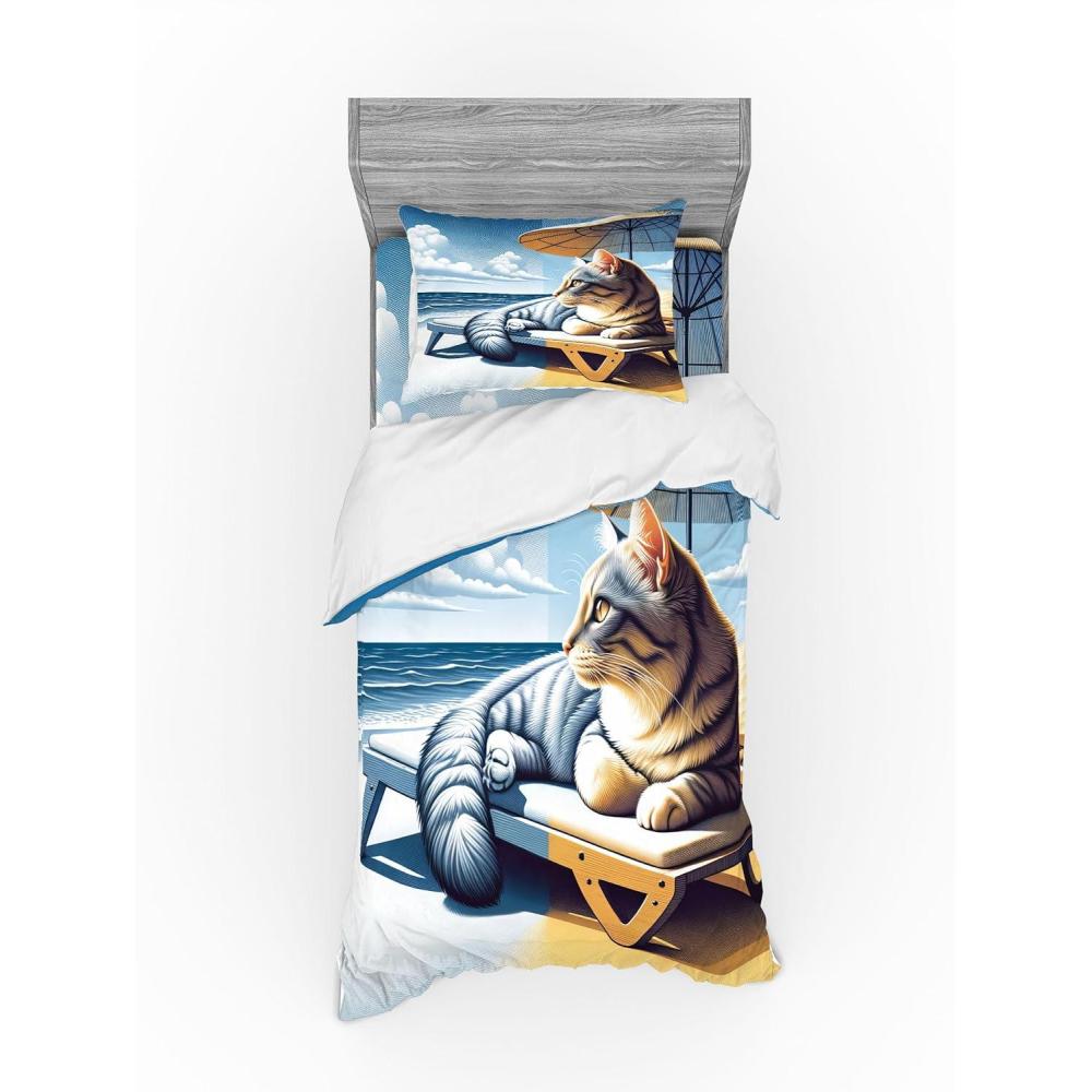 imageAmbesonne Cat Bedding Set Romantic Date Night of Kitties Drinking Milkshake Cozy Night Scene Valentines 4 Piece Duvet Cover Set with Shams and Fitted Sheet Queen Size Dark Blue ApricotBlue Pale Mustard