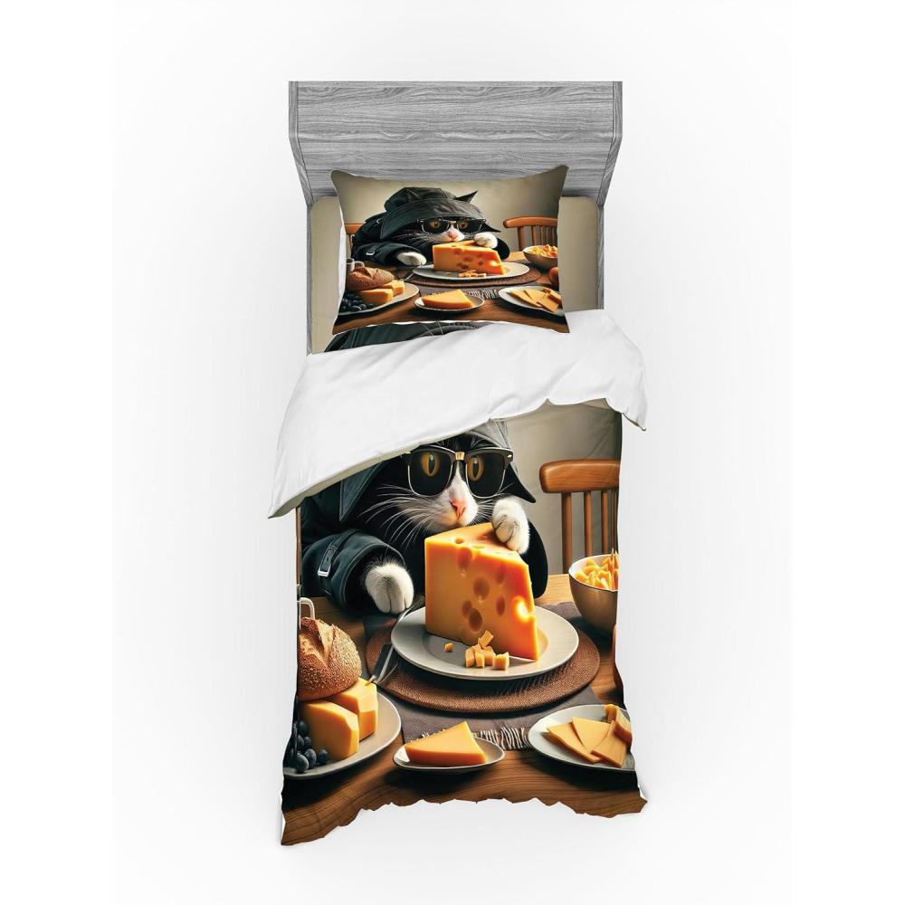 imageAmbesonne Cat Bedding Set Romantic Date Night of Kitties Drinking Milkshake Cozy Night Scene Valentines 4 Piece Duvet Cover Set with Shams and Fitted Sheet Queen Size Dark Blue ApricotMarigold and Charcoal Grey