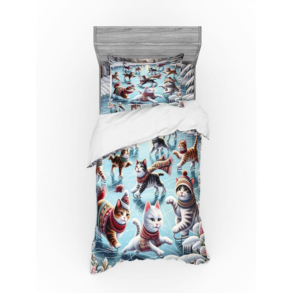 imageAmbesonne Cat Bedding Set Romantic Date Night of Kitties Drinking Milkshake Cozy Night Scene Valentines 4 Piece Duvet Cover Set with Shams and Fitted Sheet Queen Size Dark Blue ApricotSoft Blue Burnt Orange
