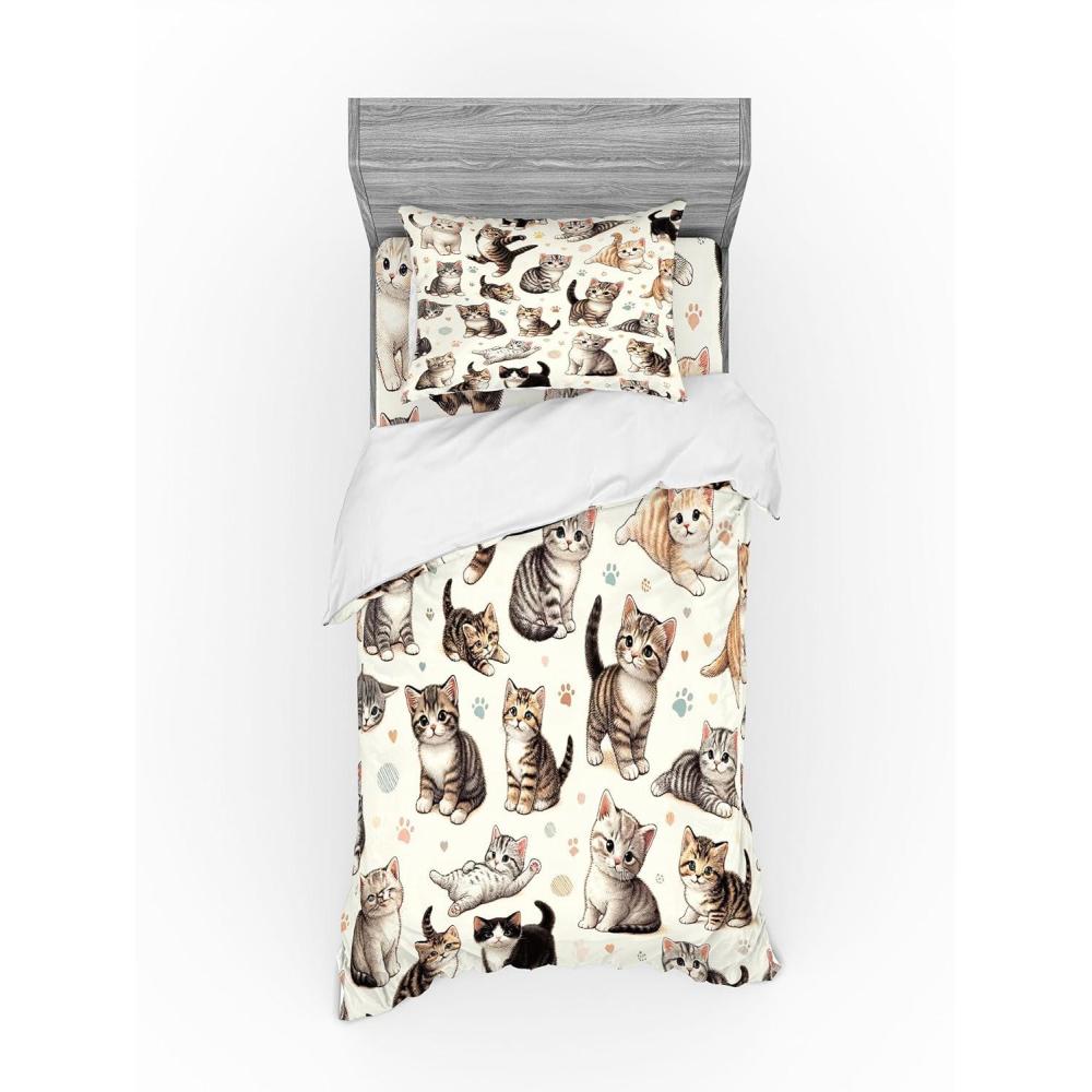 imageAmbesonne Cat Bedding Set Romantic Date Night of Kitties Drinking Milkshake Cozy Night Scene Valentines 4 Piece Duvet Cover Set with Shams and Fitted Sheet Queen Size Dark Blue ApricotOff White Taupe and Grey