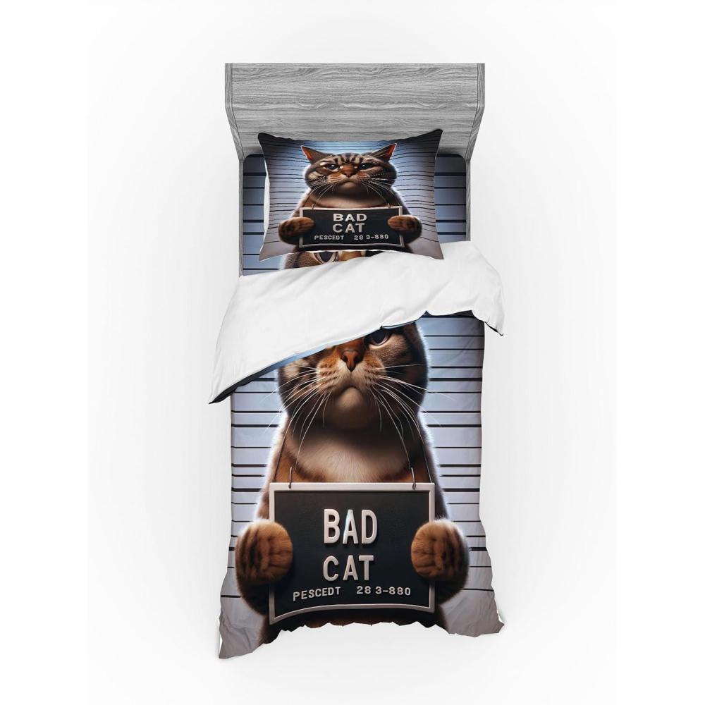 imageAmbesonne Cat Bedding Set Romantic Date Night of Kitties Drinking Milkshake Cozy Night Scene Valentines 4 Piece Duvet Cover Set with Shams and Fitted Sheet Queen Size Dark Blue ApricotUmber and Pale Blue Grey