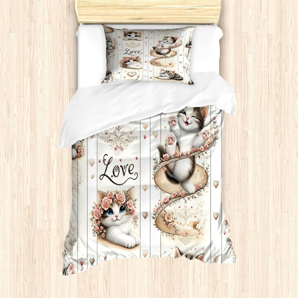 imageAmbesonne Cat Duvet Cover Set Romantic Date Night of Kitties Drinking Milkshake Cozy Night Scene Valentines Decorative 3 Piece Bedding Set with 2 Pillow Shams California King Dark Blue ApricotIvory Pale Brown Grey