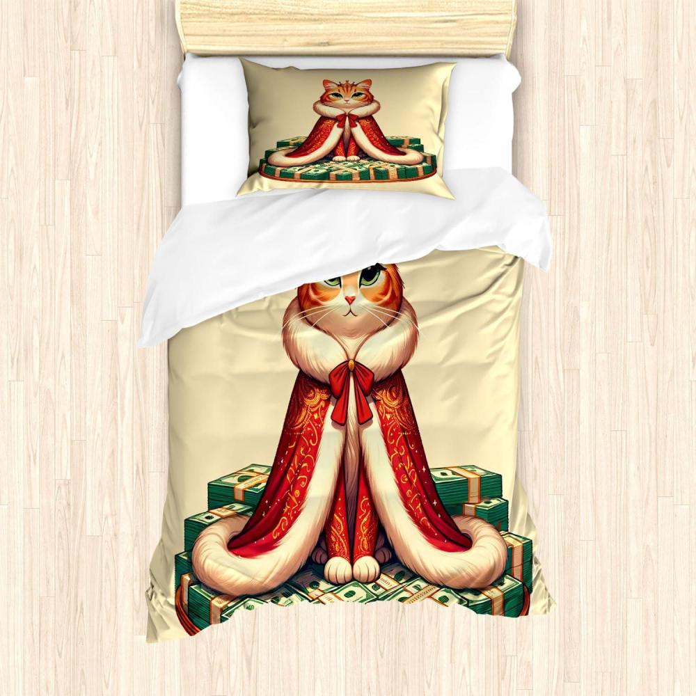 imageAmbesonne Cat Duvet Cover Set Romantic Date Night of Kitties Drinking Milkshake Cozy Night Scene Valentines Decorative 3 Piece Bedding Set with 2 Pillow Shams California King Dark Blue ApricotCream Hunter Green and Orange