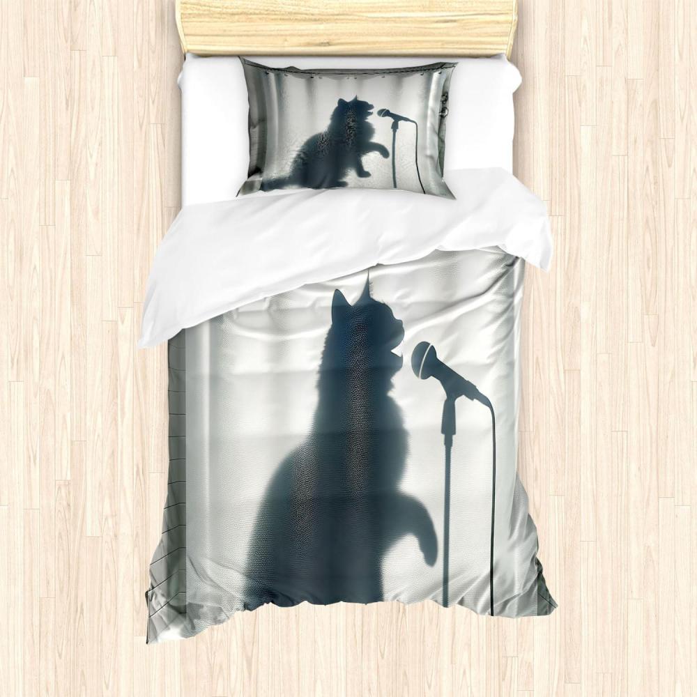 imageAmbesonne Cat Duvet Cover Set Romantic Date Night of Kitties Drinking Milkshake Cozy Night Scene Valentines Decorative 3 Piece Bedding Set with 2 Pillow Shams California King Dark Blue ApricotDark Blue Grey Off White