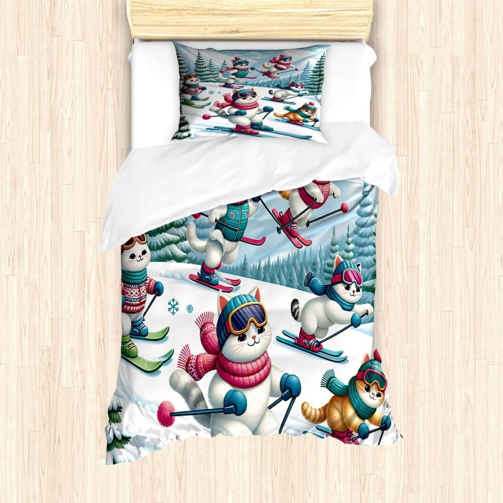 imageAmbesonne Cat Duvet Cover Set Romantic Date Night of Kitties Drinking Milkshake Cozy Night Scene Valentines Decorative 3 Piece Bedding Set with 2 Pillow Shams California King Dark Blue ApricotPale Blue Raspberry White