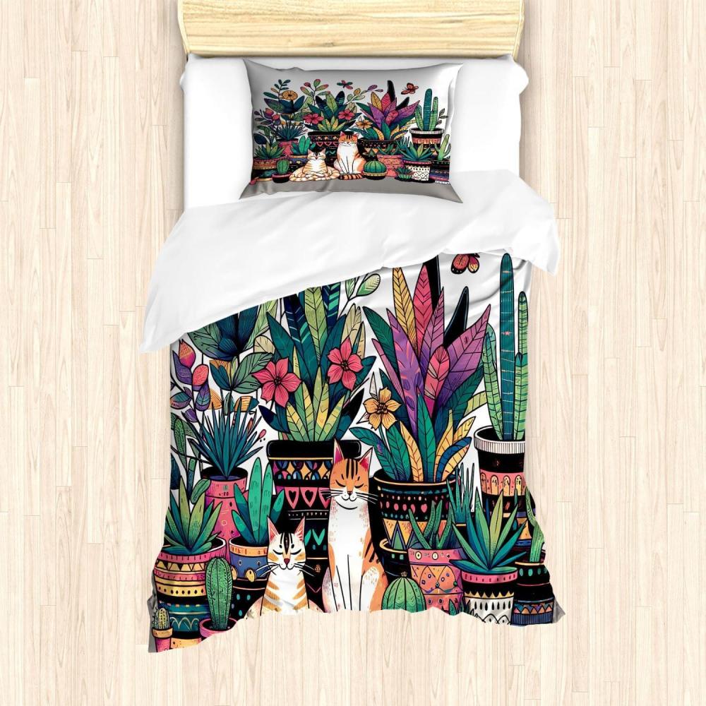 imageAmbesonne Cat Duvet Cover Set Romantic Date Night of Kitties Drinking Milkshake Cozy Night Scene Valentines Decorative 3 Piece Bedding Set with 2 Pillow Shams California King Dark Blue ApricotTeal Pink and Purple