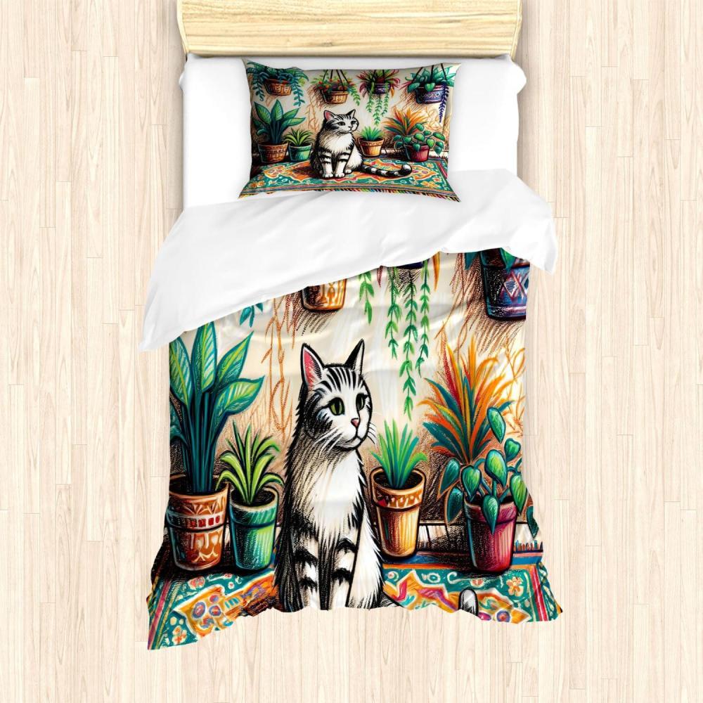 imageAmbesonne Cat Duvet Cover Set Romantic Date Night of Kitties Drinking Milkshake Cozy Night Scene Valentines Decorative 3 Piece Bedding Set with 2 Pillow Shams California King Dark Blue ApricotJade Green Grey Orange