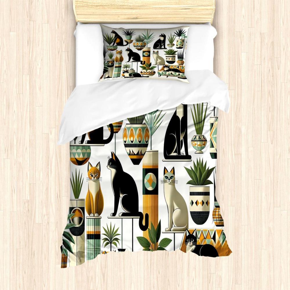 imageAmbesonne Cat Duvet Cover Set Romantic Date Night of Kitties Drinking Milkshake Cozy Night Scene Valentines Decorative 3 Piece Bedding Set with 2 Pillow Shams California King Dark Blue ApricotBlack Ginger Mint Green