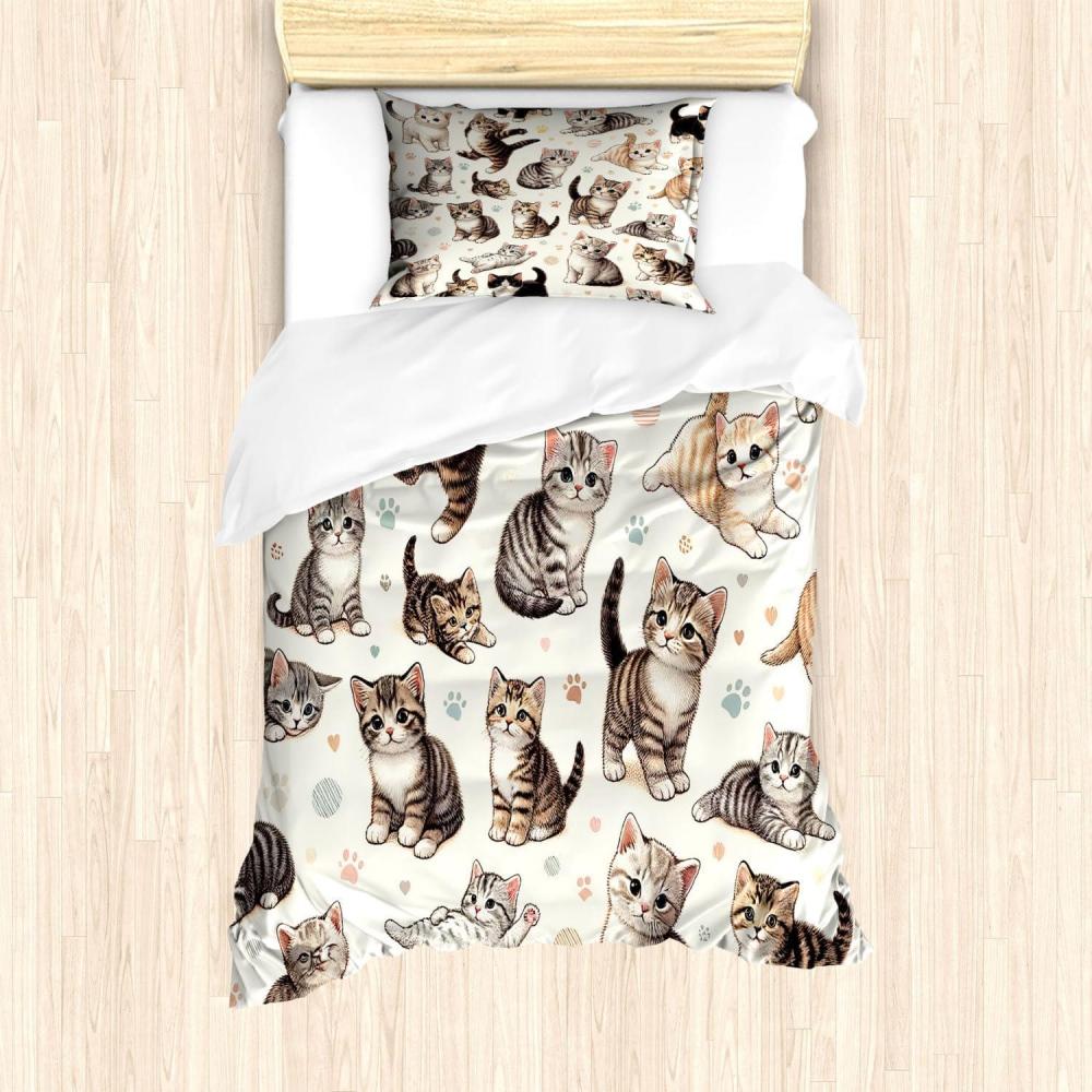 imageAmbesonne Cat Duvet Cover Set Romantic Date Night of Kitties Drinking Milkshake Cozy Night Scene Valentines Decorative 3 Piece Bedding Set with 2 Pillow Shams California King Dark Blue ApricotOff White Taupe and Grey