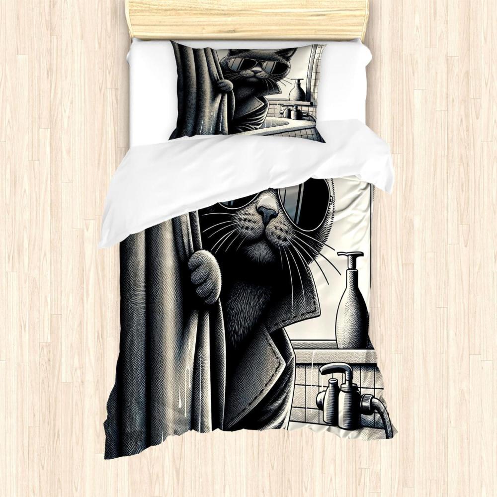 imageAmbesonne Cat Duvet Cover Set Romantic Date Night of Kitties Drinking Milkshake Cozy Night Scene Valentines Decorative 3 Piece Bedding Set with 2 Pillow Shams California King Dark Blue ApricotDark Grey Pale Sepia