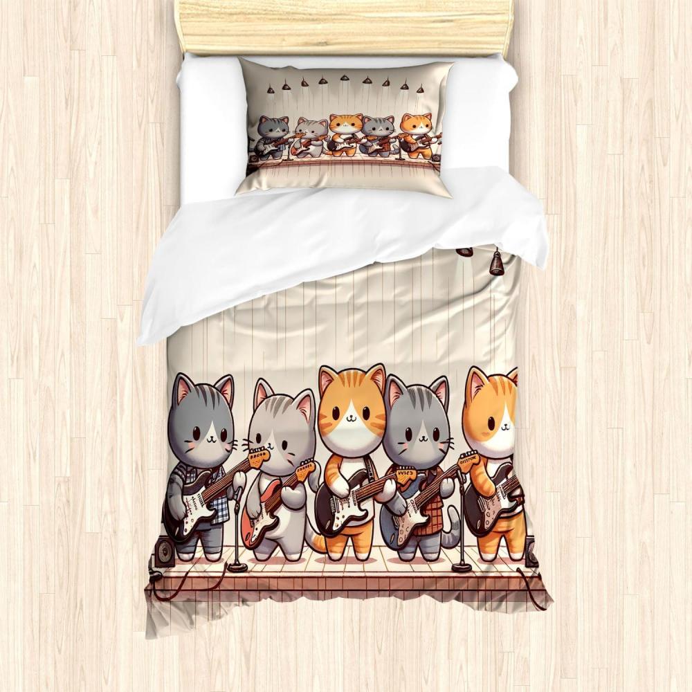 imageAmbesonne Cat Duvet Cover Set Romantic Date Night of Kitties Drinking Milkshake Cozy Night Scene Valentines Decorative 3 Piece Bedding Set with 2 Pillow Shams California King Dark Blue ApricotGrey Orange and Pale Tan