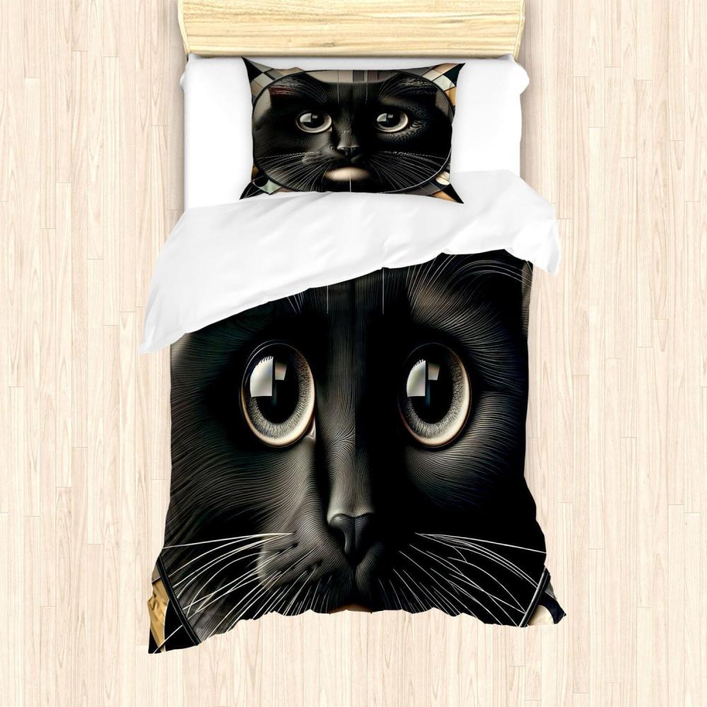 imageAmbesonne Cat Duvet Cover Set Romantic Date Night of Kitties Drinking Milkshake Cozy Night Scene Valentines Decorative 3 Piece Bedding Set with 2 Pillow Shams California King Dark Blue ApricotCharcoal Grey