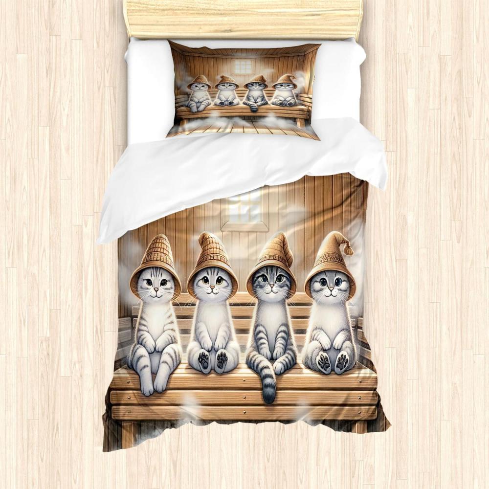 imageAmbesonne Cat Duvet Cover Set Romantic Date Night of Kitties Drinking Milkshake Cozy Night Scene Valentines Decorative 3 Piece Bedding Set with 2 Pillow Shams California King Dark Blue ApricotPastel Brown and Pale Grey