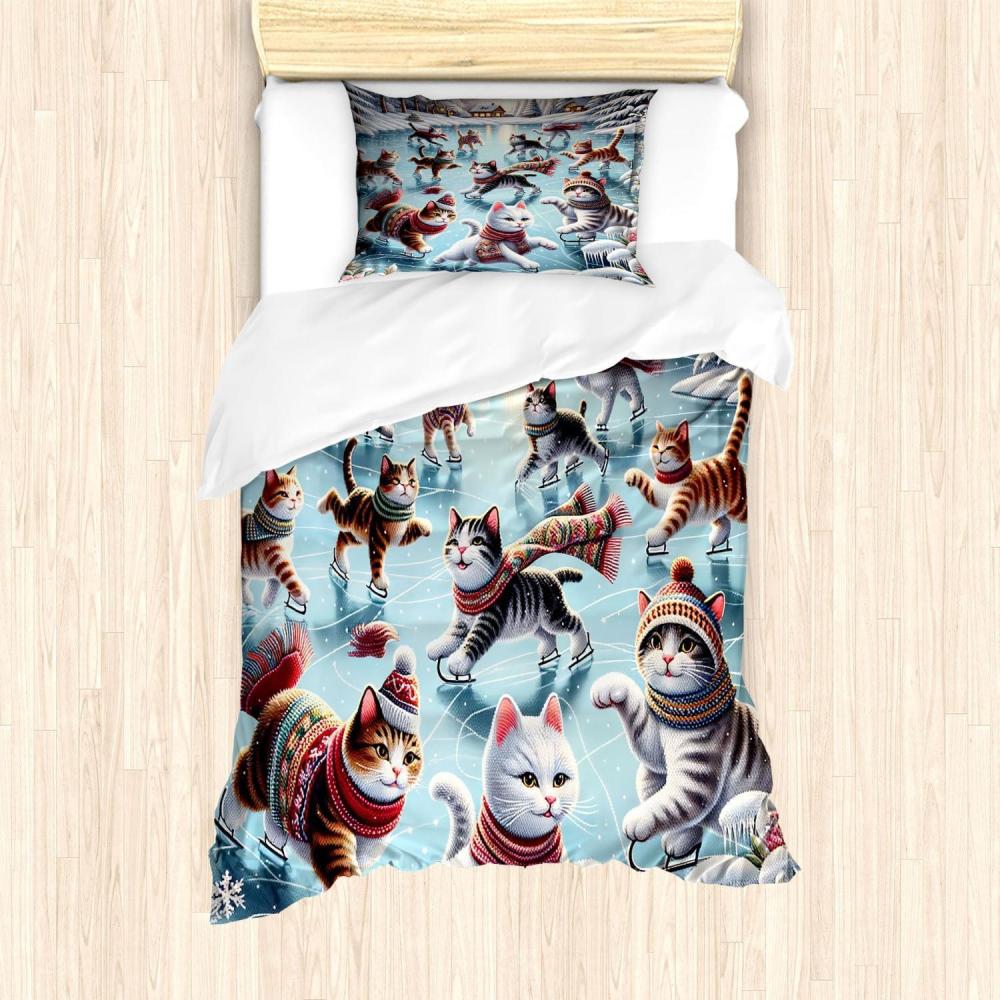 imageAmbesonne Cat Duvet Cover Set Romantic Date Night of Kitties Drinking Milkshake Cozy Night Scene Valentines Decorative 3 Piece Bedding Set with 2 Pillow Shams California King Dark Blue ApricotSoft Blue Burnt Orange