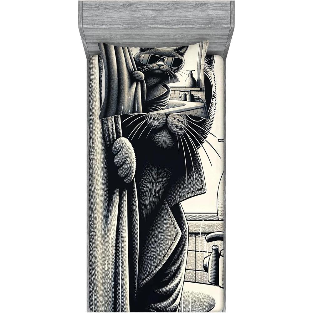 imageAmbesonne Cat Fitted Sheet amp Pillow Sham Set Romantic Date Night of Kitties Drinking Milkshake Cozy Night Scene Valentines Decorative Printed 3 Piece Bedding Decor Set Queen Dark Blue ApricotDark Grey Pale Sepia