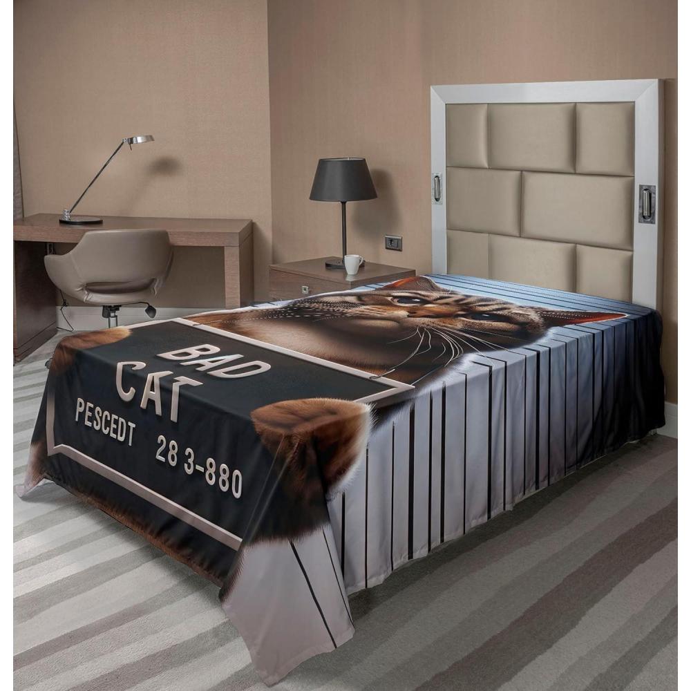 imageAmbesonne Cat Flat Sheet Romantic Date Night of Kitties Drinking Milkshake Cozy Night Scene Valentines Soft and Comfortable Top Sheet Decorative Bedding 1 Piece Full Size Dark Blue ApricotUmber and Pale Blue Grey