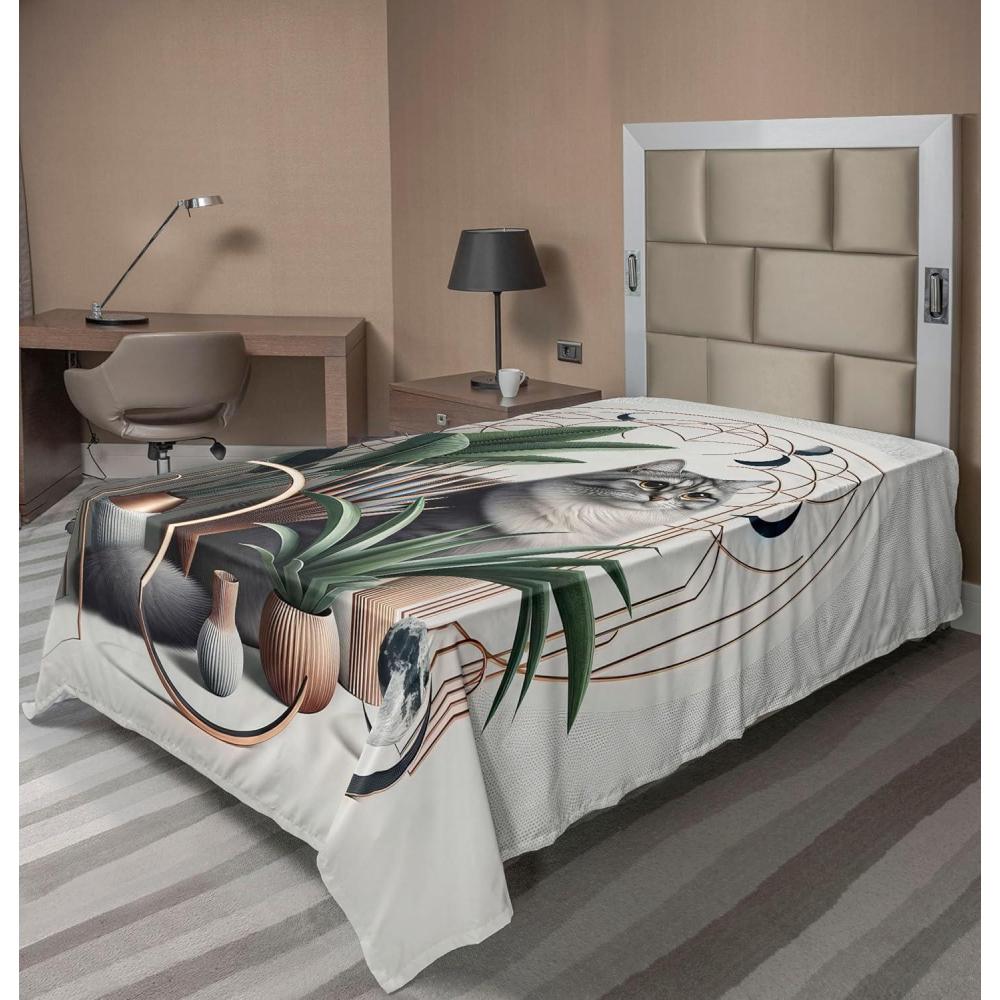 imageAmbesonne Cat Flat Sheet Romantic Date Night of Kitties Drinking Milkshake Cozy Night Scene Valentines Soft and Comfortable Top Sheet Decorative Bedding 1 Piece Full Size Dark Blue ApricotGrey Green Pale Rust