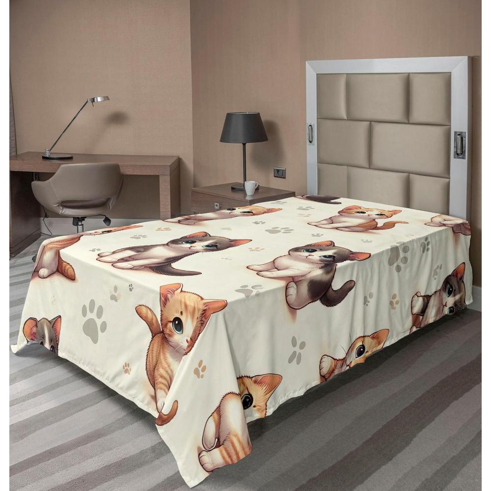 imageAmbesonne Cat Flat Sheet Romantic Date Night of Kitties Drinking Milkshake Cozy Night Scene Valentines Soft and Comfortable Top Sheet Decorative Bedding 1 Piece Full Size Dark Blue ApricotIvory Apricot and Dark Grey