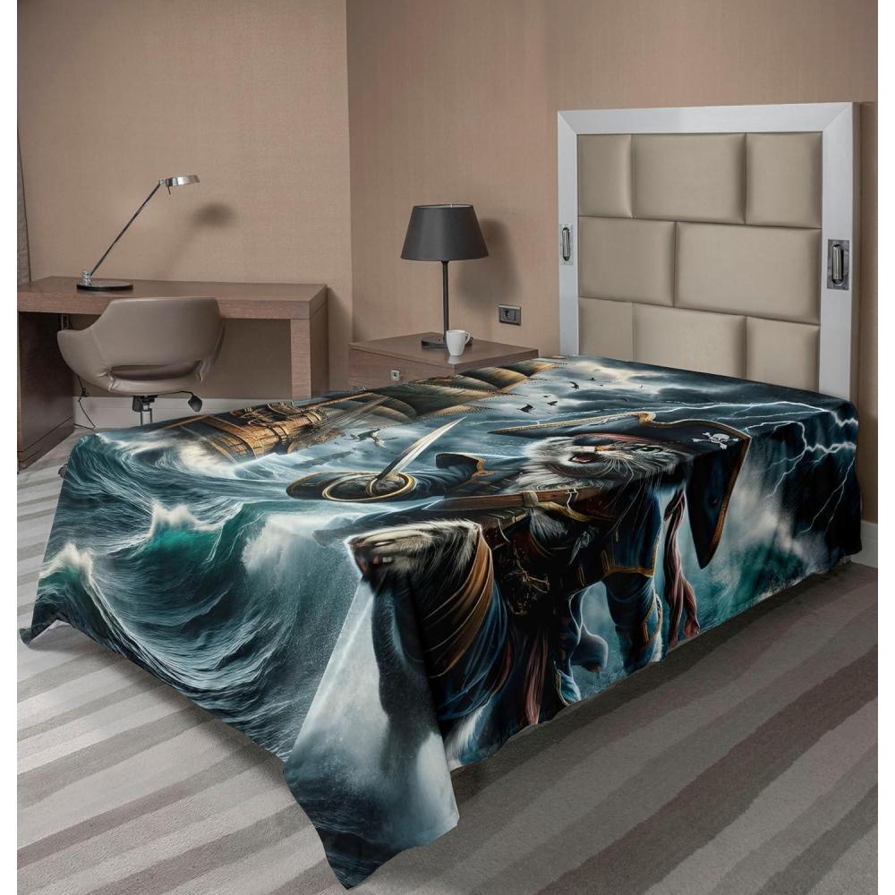 imageAmbesonne Cat Flat Sheet Romantic Date Night of Kitties Drinking Milkshake Cozy Night Scene Valentines Soft and Comfortable Top Sheet Decorative Bedding 1 Piece Full Size Dark Blue ApricotDark Slate Blue and Amber