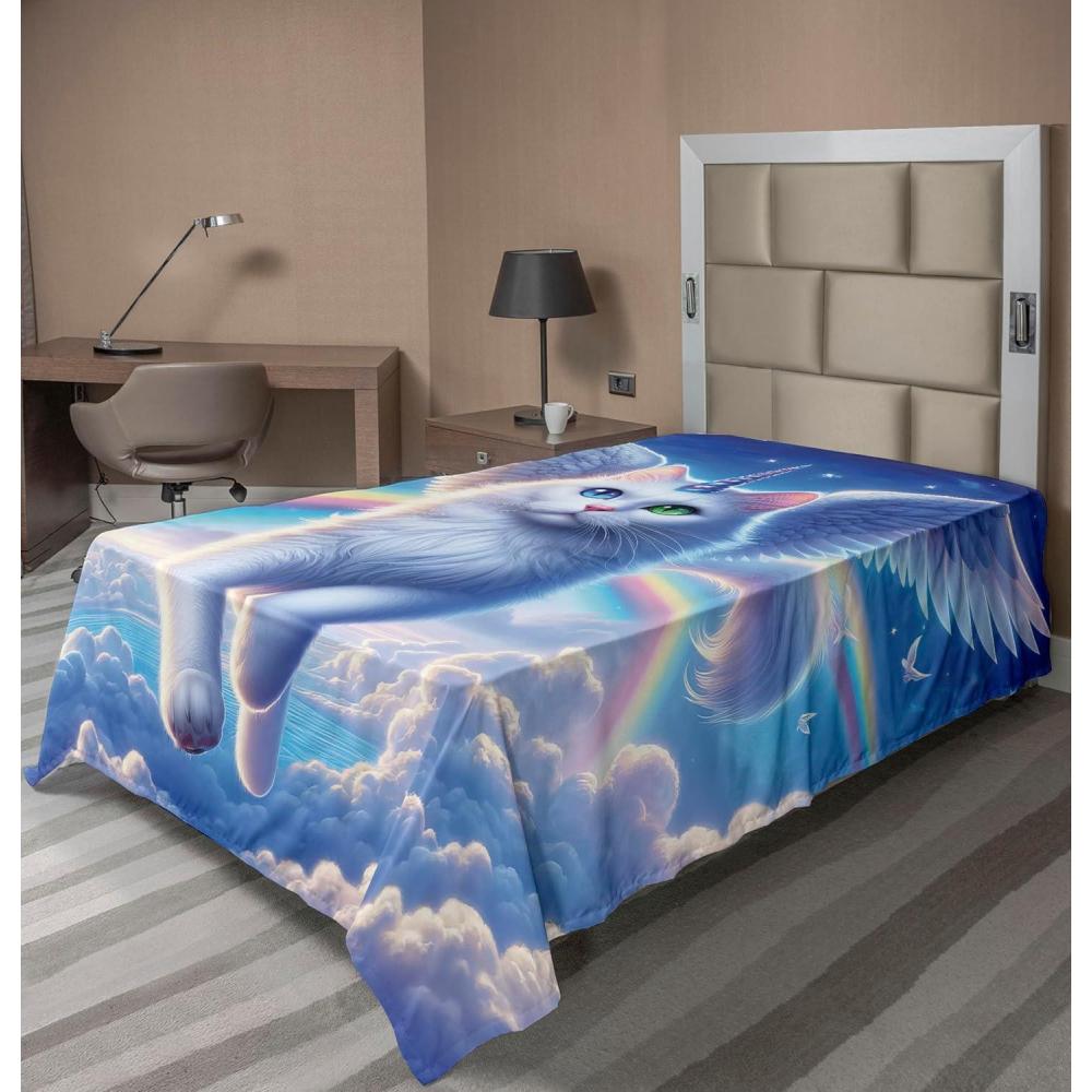 imageAmbesonne Cat Flat Sheet Romantic Date Night of Kitties Drinking Milkshake Cozy Night Scene Valentines Soft and Comfortable Top Sheet Decorative Bedding 1 Piece Full Size Dark Blue ApricotAzure Blue Pale Pink