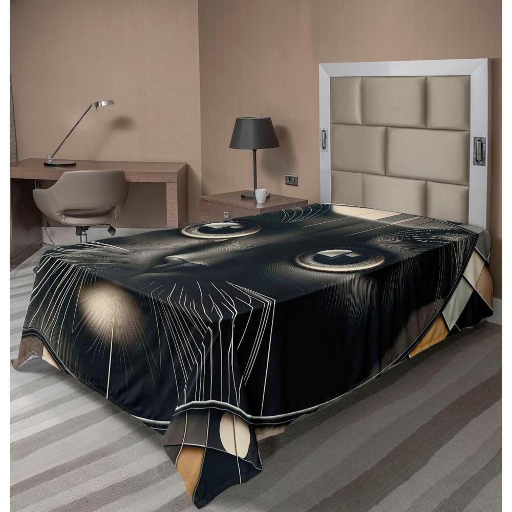 imageAmbesonne Cat Flat Sheet Romantic Date Night of Kitties Drinking Milkshake Cozy Night Scene Valentines Soft and Comfortable Top Sheet Decorative Bedding 1 Piece Full Size Dark Blue ApricotCharcoal Grey