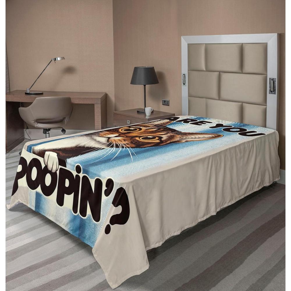 imageAmbesonne Cat Flat Sheet Romantic Date Night of Kitties Drinking Milkshake Cozy Night Scene Valentines Soft and Comfortable Top Sheet Decorative Bedding 1 Piece Full Size Dark Blue ApricotBlue Coconut Chocolate