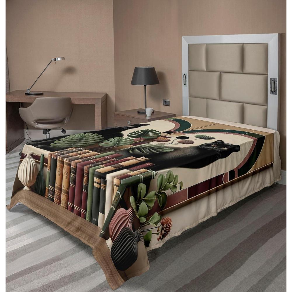 imageAmbesonne Cat Flat Sheet Romantic Date Night of Kitties Drinking Milkshake Cozy Night Scene Valentines Soft and Comfortable Top Sheet Decorative Bedding 1 Piece Full Size Dark Blue ApricotSand Brown Maroon Green