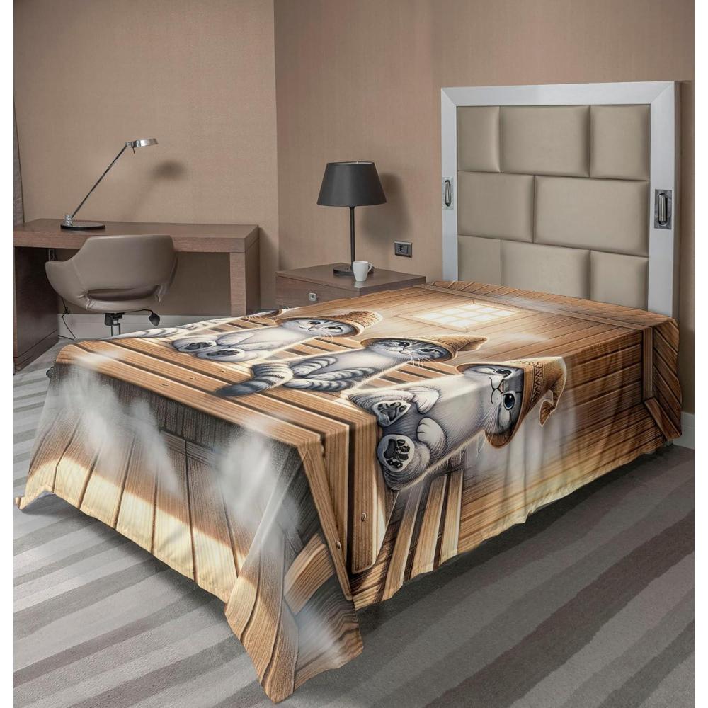 imageAmbesonne Cat Flat Sheet Romantic Date Night of Kitties Drinking Milkshake Cozy Night Scene Valentines Soft and Comfortable Top Sheet Decorative Bedding 1 Piece Full Size Dark Blue ApricotPastel Brown and Pale Grey