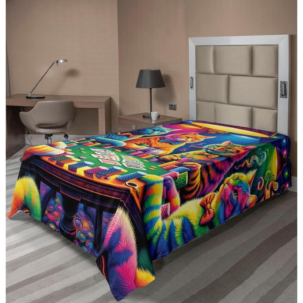 imageAmbesonne Cat Flat Sheet Romantic Date Night of Kitties Drinking Milkshake Cozy Night Scene Valentines Soft and Comfortable Top Sheet Decorative Bedding 1 Piece Full Size Dark Blue ApricotMagenta Orange and Purple