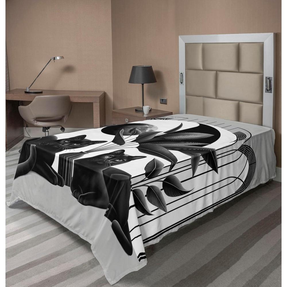 imageAmbesonne Cat Flat Sheet Romantic Date Night of Kitties Drinking Milkshake Cozy Night Scene Valentines Soft and Comfortable Top Sheet Decorative Bedding 1 Piece Full Size Dark Blue ApricotPale Grey Charcoal Grey