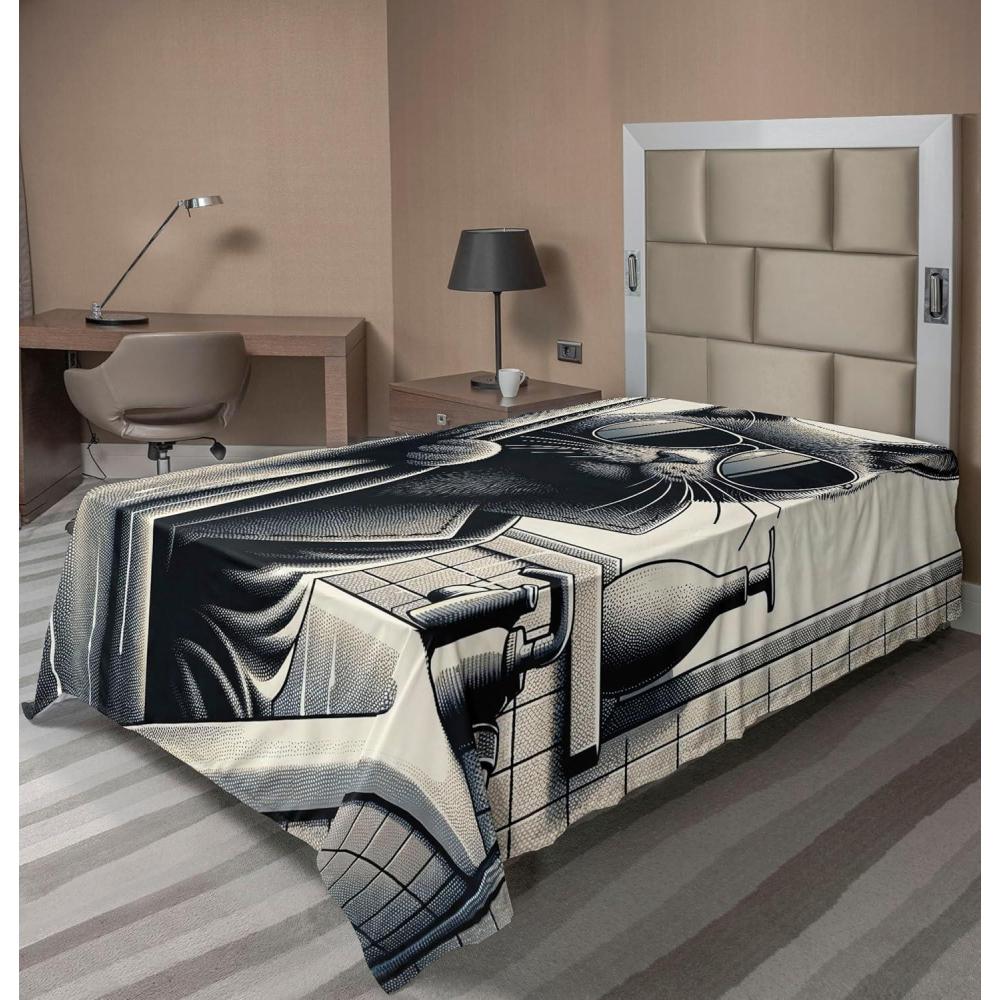 imageAmbesonne Cat Flat Sheet Romantic Date Night of Kitties Drinking Milkshake Cozy Night Scene Valentines Soft and Comfortable Top Sheet Decorative Bedding 1 Piece Full Size Dark Blue ApricotDark Grey Pale Sepia
