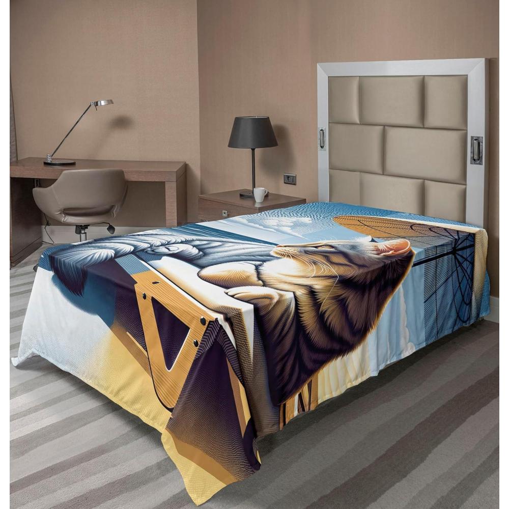 imageAmbesonne Cat Flat Sheet Romantic Date Night of Kitties Drinking Milkshake Cozy Night Scene Valentines Soft and Comfortable Top Sheet Decorative Bedding 1 Piece Full Size Dark Blue ApricotBlue Pale Mustard