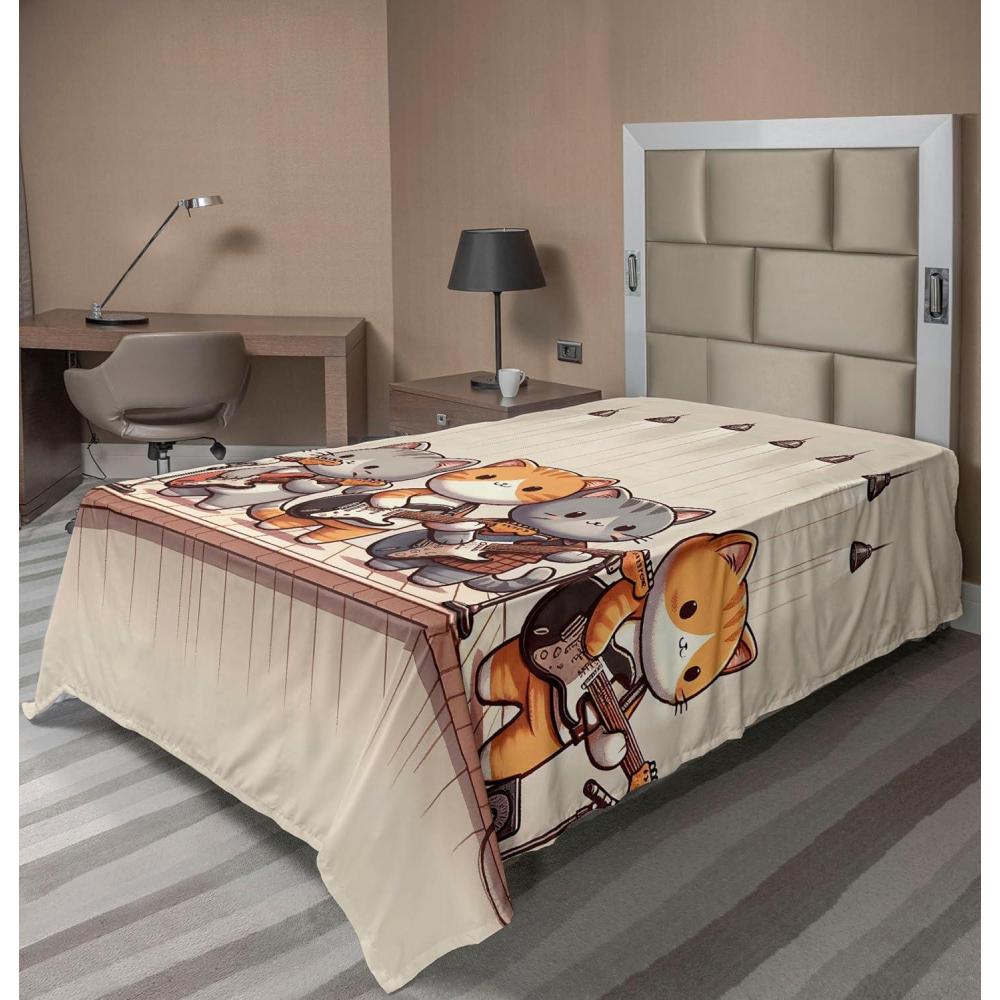 imageAmbesonne Cat Flat Sheet Romantic Date Night of Kitties Drinking Milkshake Cozy Night Scene Valentines Soft and Comfortable Top Sheet Decorative Bedding 1 Piece Full Size Dark Blue ApricotGrey Orange and Pale Tan