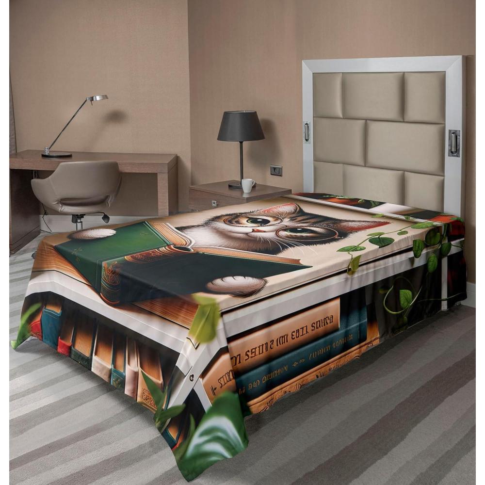 imageAmbesonne Cat Flat Sheet Romantic Date Night of Kitties Drinking Milkshake Cozy Night Scene Valentines Soft and Comfortable Top Sheet Decorative Bedding 1 Piece Full Size Dark Blue ApricotGreen Paprika Beige