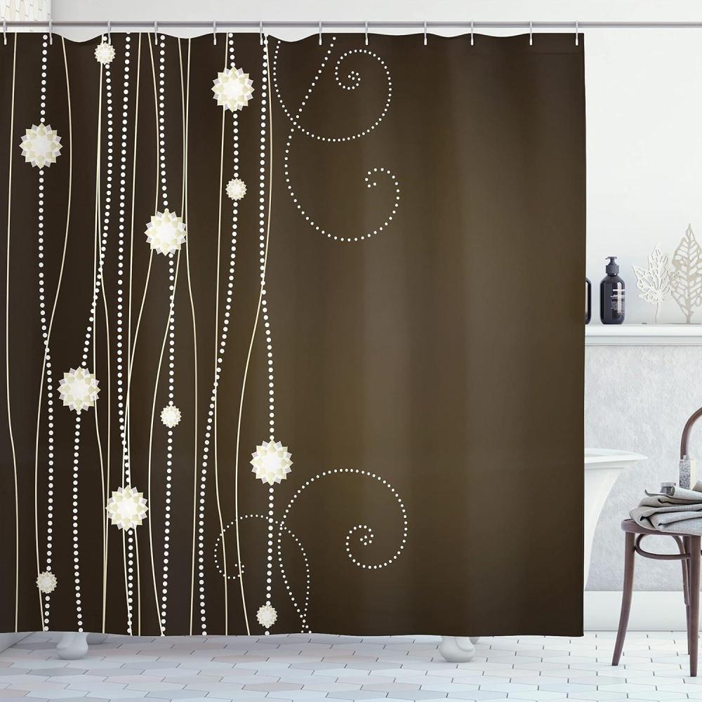 imageAmbesonne Chocolate Shower Curtain Abstract Flowers with Dotted Lines Vintage Inspirations in Romantic Composition Cloth Fabric Bathroom Decor Set with Hooks 69 W x 75 L Beige Brown